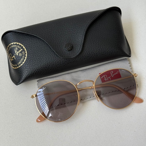 Ray-Ban RB3447 53mm Gold Round Sunglasses Grey Evolve Case Cloth